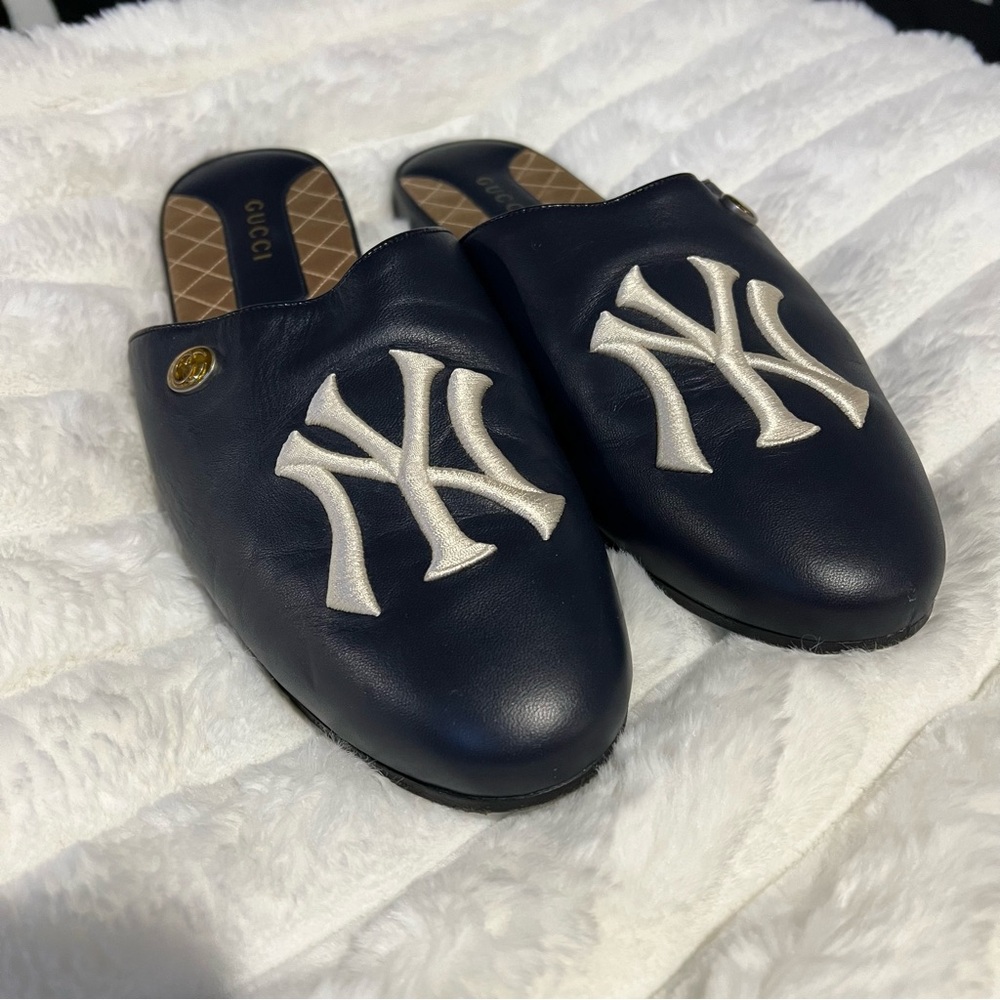 Gucci Quilted Black and Gold Mules